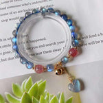 Natural grey moonlight 7.5mm bracelet, with strawberry crystal, grey m