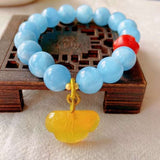 Natural sea blue treasure 11mm bracelet, with South Red Buddha head an
