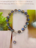 Natural grey moonlight 8mm bracelet with 925 sterling silver beads and