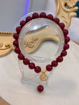 Natural cinnabar purple gold sand 8mm bracelet with 925 Sterling Silver gold-plated Fu character Pen