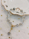 Natural white crystal 8mm bracelet with grey moonlight and 14k Gold wr