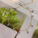Natural grey moonlight 5mm Anklet with 14K gold wrapped love chain