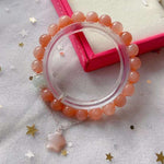 Natural Sunstone 8mm bracelet, with sea blue treasure, Sunstone little star