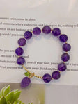 Natural amethyst 10mm bracelet with Amethyst grape pendant, S925 Sterl