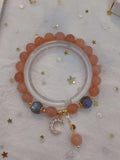 Natural sun stone 8mm bracelet with Moonstone and 14k gold clad moon a