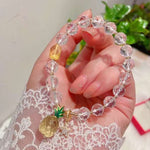 Natural cut white crystal 8mm bracelet, with honey wax cut face, topaz pineapple, 14K gold star