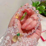 Natural cut white crystal 8mm bracelet, with honey wax cut face, topaz pineapple, 14K gold star