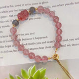 Natural strawberry crystal 8.6MM bracelet, matched with gray moonlight