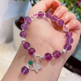 Natural amethyst 8mm bracelet. With white crystal cut face, S925 Sterl