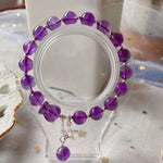Natural amethyst 8mm bracelet with Amethyst carved purse and 925 Sterl