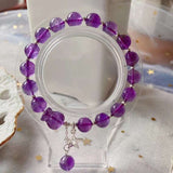 Natural amethyst 8mm bracelet with Amethyst carved purse and 925 Sterl