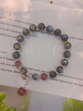 Natural grey moonlight 8mm bracelet with strawberry crystal and S925 s