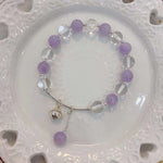 Natural lavender purple & white crystal 8mm bracelet, with 925 Sterling Silver elbow and small bell