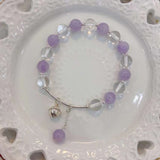 Natural lavender purple & white crystal 8mm bracelet, with 925 Sterling Silver elbow and small bell