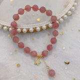 Natural horse powder 8mm bracelet with 925 Sterling Silver Star Pendant
