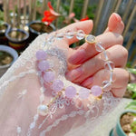 Natural lavender Amethyst 8mm bracelet with grey moonlight, pearl, S925 Sterling Silver Ring and sma