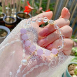 Natural lavender Amethyst 8mm bracelet with grey moonlight, pearl, S925 Sterling Silver Ring and sma