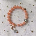 Natural sun stone 8mm bracelet, with gray moonlight, elongated stone S