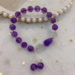 Natural amethyst 8mm bracelet, matched with Amethyst carving fortune luck, white moonlight
