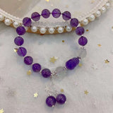 Natural amethyst 8mm bracelet, matched with Amethyst carving fortune luck, white moonlight