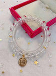 Natural white crystal 8mm bracelet with silver plated accessories