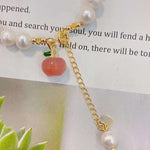 Natural pearl 7.5mm bracelet, with South Red Apple Pendant, 14K Gold c
