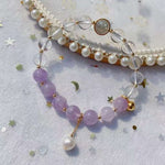 Natural lavender Amethyst 8mm bracelet with grey moonlight, pearl, S925 Sterling Silver Ring and sma