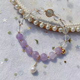 Natural lavender Amethyst 8mm bracelet with grey moonlight, pearl, S925 Sterling Silver Ring and sma