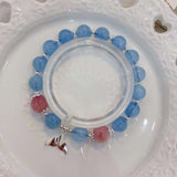 Natural sea blue treasure 9mm bracelet with horse powder and 925 Sterling Silver fishtail Pendant