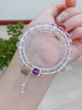 Natural white crystal 8mm bracelet with Amethyst S925 Sterling Silver