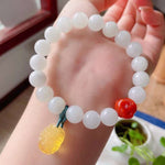 Natural Hetian white jade 10mm bracelet with natural South Red Buddha