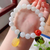 Natural Hetian white jade 10mm bracelet with natural South Red Buddha