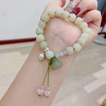 Natural Hetian jade old bead 10mm bracelet, matched with 925 sterling