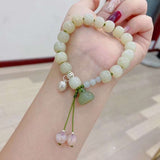 Natural Hetian jade old bead 10mm bracelet, matched with 925 sterling