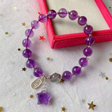 Natural amethyst 8mm bracelet, with elongated stone, Amethyst Star Pen