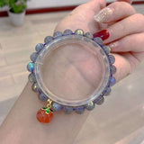 Natural grey moonlight 8mm bracelet with South Red Peach Pendant