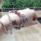 Natural strawberry crystal 9mm single ring bracelet, with S925 silver beans and Sterling Silver Pend