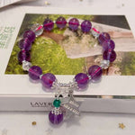 Natural amethyst 8mm bracelet. With white crystal cut face, S925 Sterl