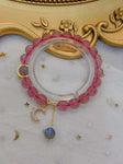 Natural strawberry crystal 8mm bracelet with grey moonlight and 14k Mo