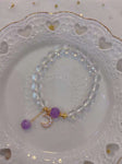 Natural white crystal cut 8mm bracelet with lavender Amethyst and 14k