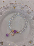Natural white crystal cut 8mm bracelet with lavender Amethyst and 14k