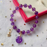 Natural amethyst 8mm bracelet, with Amethyst safety buckle and 14k Gol