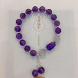 Natural amethyst 8mm bracelet, matched with Amethyst carving fortune luck, white moonlight