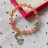 Natural sun stone 8mm bracelet, with gray moonlight, elongated stone S