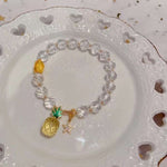 Natural cut white crystal 8mm bracelet, with honey wax cut face, topaz pineapple, 14K gold star