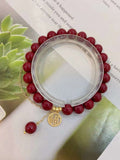 Natural cinnabar purple gold sand 8mm bracelet with 925 Sterling Silver gold-plated Fu character Pen