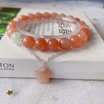 Natural Sunstone 8mm bracelet, with sea blue treasure, Sunstone little star