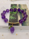 Natural amethyst 10mm bracelet with Amethyst grape pendant, S925 Sterl