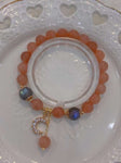 Natural sun stone 8mm bracelet with Moonstone and 14k gold clad moon a