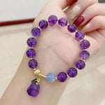 Natural amethyst 10mm, with Aquamarine and Amethyst melon Pendant